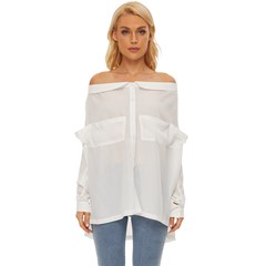 Off Shoulder Chiffon Pocket Shirt