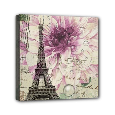Purple Floral Vintage Paris Eiffel Tower Art Mini Canvas 6  X 6  (framed) by chicelegantboutique