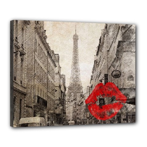 Elegant Red Kiss Love Paris Eiffel Tower Canvas 20  X 16  (framed) by chicelegantboutique