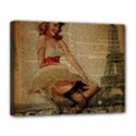 Cute Sweet Sailor Dress Vintage Newspaper Print Sexy Hot Gil Elvgren Pin Up Girl Paris Eiffel Tower Canvas 14  x 11  (Framed) View1