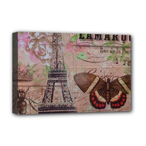 Girly Bee Crown  Butterfly Paris Eiffel Tower Fashion Deluxe Canvas 18  X 12  (framed) by chicelegantboutique