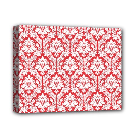 White On Red Damask Deluxe Canvas 14  X 11  (framed) by Zandiepants