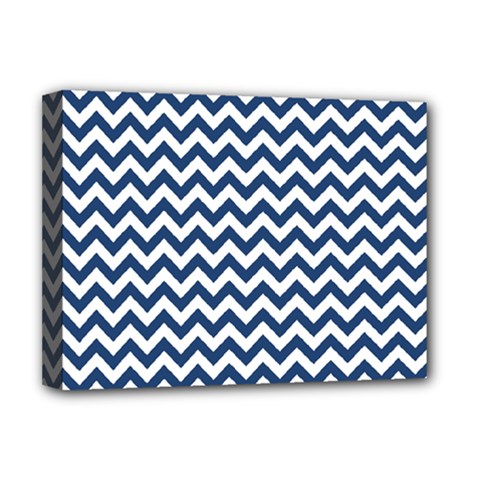 Dark Blue And White Zigzag Deluxe Canvas 16  X 12  (framed)  by Zandiepants