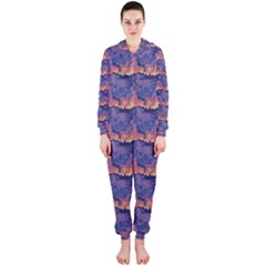 Pink Blue Waves Pattern Hooded Onepiece Jumpsuit
