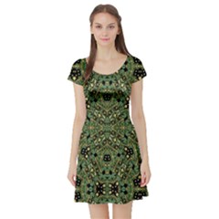 Luxury Abstract Golden Grunge Art Short Sleeved Skater Dress