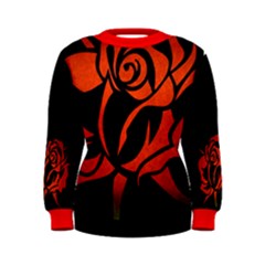 Red Rose Etching On Black Women s Sweatshirt