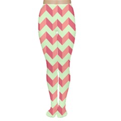 Mint Pink Modern Retro Chevron Patchwork Pattern Tights