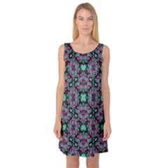 Floral Arabesque Print Sleeveless Satin Nightdress