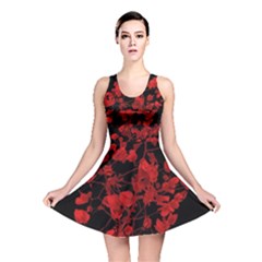 Dark Red Floral Print Reversible Skater Dress