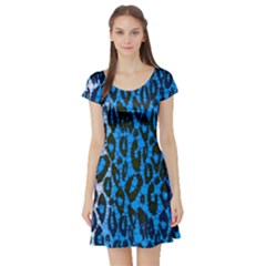 Florescent Blue Cheetah  Short Sleeve Skater Dress