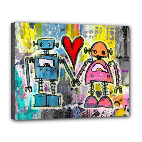Graffiti Pop Robot Love Canvas 14  X 11  (framed)