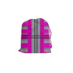 Florescent Pink Grey Abstract  Drawstring Pouches (small) 