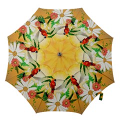 Cute Parrot With Flowers And Palm Hook Handle Umbrellas (large) by FantasyWorld7