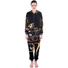 Beautiful Elephant Made Of Golden Floral Elements Hooded Jumpsuit (ladies) 