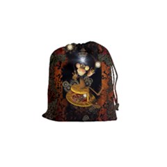Steampunk, Funny Monkey With Clocks And Gears Drawstring Pouches (small)  by FantasyWorld7