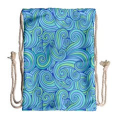 Abstract Blue Wave Pattern Drawstring Bag (large)