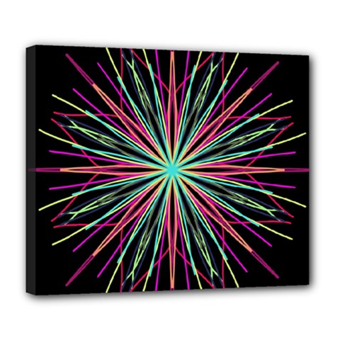 Pink Turquoise Black Star Kaleidoscope Flower Mandala Art Deluxe Canvas 24  X 20  
