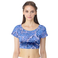 Festive Chic Light Blue Glitter Shiny Glamour Sparkles Short Sleeve Crop Top (tight Fit)