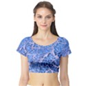 Festive Chic Light Blue Glitter Shiny Glamour Sparkles Short Sleeve Crop Top (Tight Fit) View1