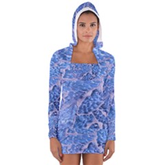 Festive Chic Light Blue Glitter Shiny Glamour Sparkles Women s Long Sleeve Hooded T-shirt