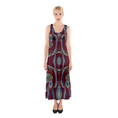 Fancy Maroon Blue Design Sleeveless Maxi Dress
