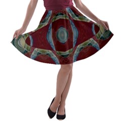 Fancy Maroon Blue Design A-line Skater Skirt