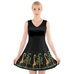 Retro Giraffe - Black Trim V-neck Sleeveless Dress