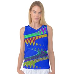 Colorful Wave Blue Abstract Women s Basketball Tank Top