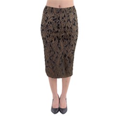 Brown Ombre Feather Pattern, Black,  Midi Pencil Skirt