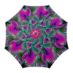 Crystal Flower Garden, Abstract Teal Violet Golf Umbrellas by DianeClancy