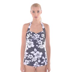 Gray Hawaiian Boyleg Halter Swimsuit 