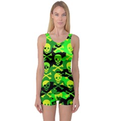 Skull Camouflage One Piece Boyleg Swimsuit by ArtistRoseanneJones