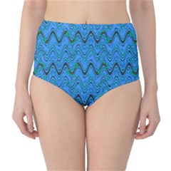 Blue Wavy Squiggles High-waist Bikini Bottoms