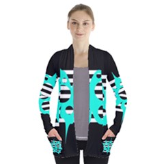 Cyan Abstract Design Women s Open Front Pockets Cardigan(p194)