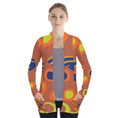 Orange Abstraction Women s Open Front Pockets Cardigan(p194)