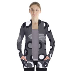 Gray Abstract Pattern Women s Open Front Pockets Cardigan(p194)
