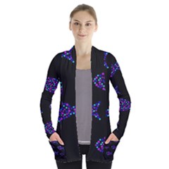 Purple Fishes Pattern Women s Open Front Pockets Cardigan(p194)