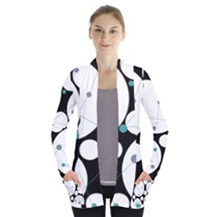Decorative Circles - Blue Women s Open Front Pockets Cardigan(p194)
