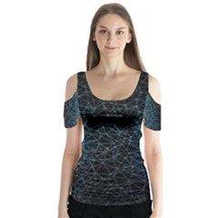 Polygonal And Triangles In Blue Colors  Butterfly Sleeve Cutout Tee 