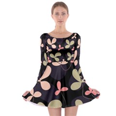 Elegant Floral Design Long Sleeve Skater Dress