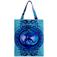 The Blue Dragpn On A Round Button With Floral Elements Zipper Classic Tote Bag by FantasyWorld7