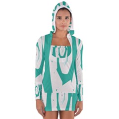 Aqua Blue And White Swirl Design Women s Long Sleeve Hooded T-shirt