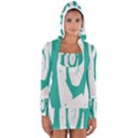 Aqua Blue and White Swirl Design Women s Long Sleeve Hooded T-shirt View1