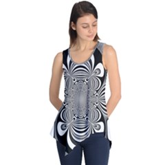 Black And White Ornamental Flower Sleeveless Tunic