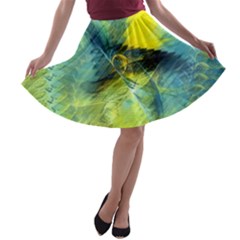 Light Blue Yellow Abstract Fractal A-line Skater Skirt