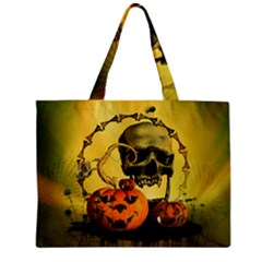 Halloween, Funny Pumpkins And Skull With Spider Zipper Mini Tote Bag