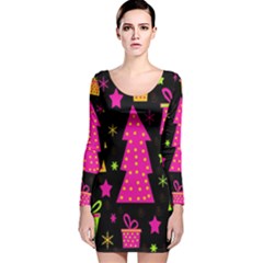 Colorful Xmas Long Sleeve Velvet Bodycon Dress