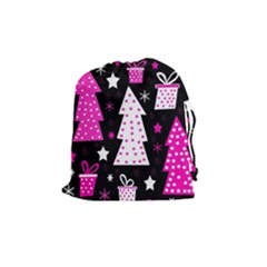 Pink Playful Xmas Drawstring Pouches (medium) 