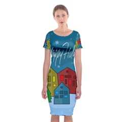 Xmas Landscape Classic Short Sleeve Midi Dress