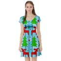Xmas reindeer pattern - blue Short Sleeve Skater Dress View1